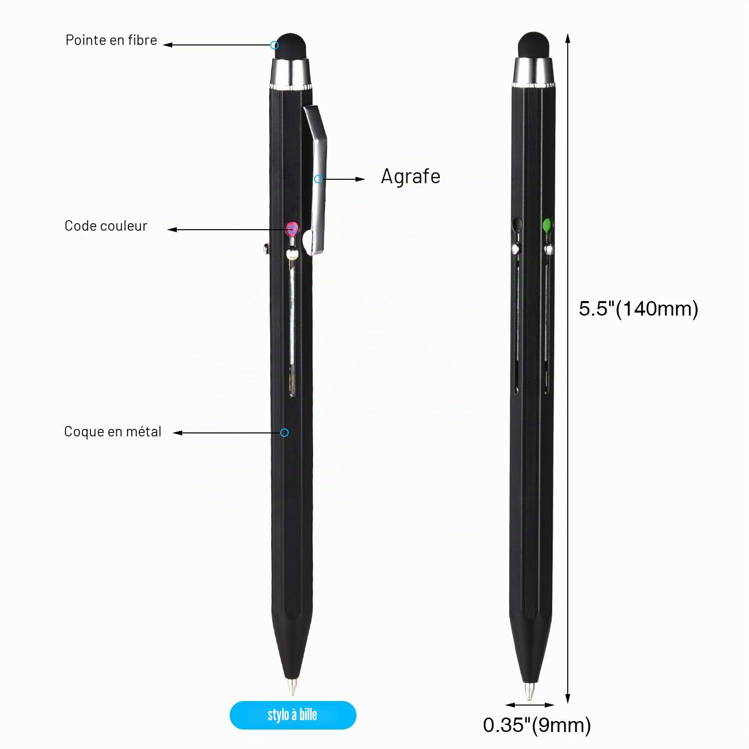 Stylet 5 en 1 et Multicolore, Multifonction Avec Coffret Cadeau en Métal, Stylo à Bille Noir, Bleu, Rouge, Vert, iPad Avec Stylet Universel Pour Écrans Tactiles