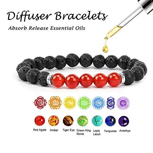 7 Chakra Bracelets Lava Stone Diffuser Bracelet Aromatherapy Essential Oil Bracelet Anxiety Calming Bracelet Meditation Beaded Stretchy Bracelets For Men Women Teens Kids Yission #TOP1