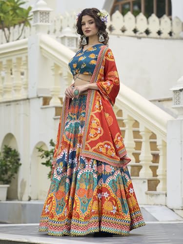Image of PURVAJA Women's Chinon /Art Silk Semi-Stitched Lehenga choli