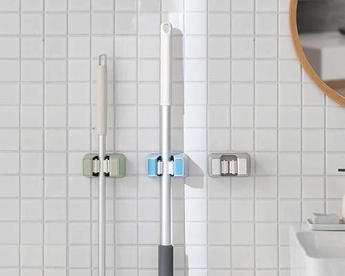 Miniatura 5 de DS. DISTINCTIVE STYLE Soporte de pared para escoba, sin taladro, colgador de trapeador autoadhesivo, organizador de escoba y trapeador para colgar