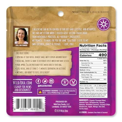 Image of Wild Zora Paleo Freeze Dried Meals for Backpacking & Camping - Healthy Gluten Free & Grain Free Camping Meals /Backpacking Food + No Added Sugar - Great for Travel (Cliffside Coconut Berry 2-Pack)