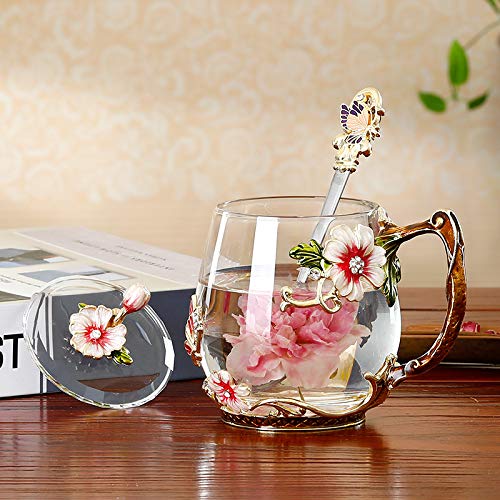 Regalo Donna Compleanno Natale Tazza Da Tè Vetro Con Fiori 3D - Regalo Elegante Per Donna, Mamma, Compleanno E San Valentino Tazza Vetro 3D Fiori
