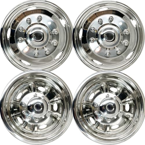 Image of 4pcs 19.5 inch Stainless Steel Polished Dually Wheel Simulators | for 2012-2025 Dodge Ram 4500 /5500,10 Lug 5 Hand Bolt On, Hub Caps with Bolt Kit, Front Rear