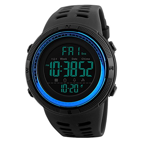 Men's Sport Digital Watch 50M Waterproof Alarm Calendar Week Backlight Chronograph LED Electronic Outdoor Watches with Black Adjustable Band