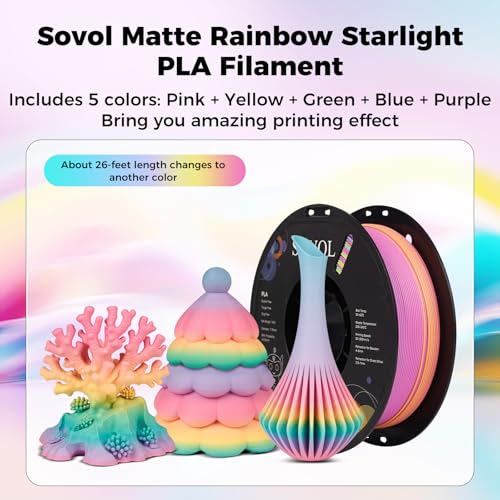 Image of Sovol 3D Printer Matte Multicolored Fast Change Gradient Rainbow PLA 1kg (2.2 lbs) Spool 3D Printing Materials, Dimensional Accuracy + /- 0.03 mm, 1.75 mm, Matte Starlight