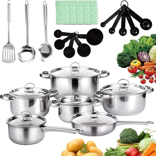 Opiniones y reviews de Bateria de cocina acero inoxidable para comprar online. 49 Batería de Cocina de Acero Inoxidable, Juego de Ollas y Sartenes Antiadherentes, con Ollas y Espátulas Reforzadas, Apta para Cocinas Eléctricas y de Gas(15pcs)