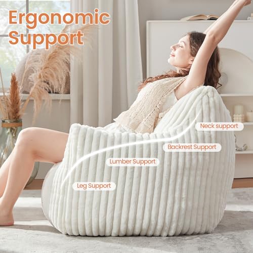Image of Giant Bean Bag Chairs for Adults Teens with Filling Large Fluffy Bean Bag Chair with Armrests Plush Comfy BeanBag Couch Sofa Chair for Bedroom Living Room Reading
