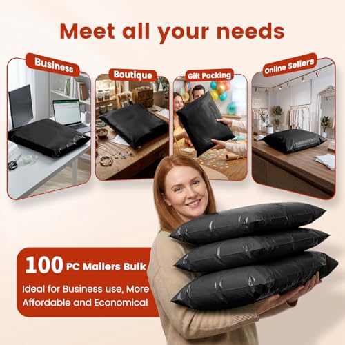Image of Metronic Large Poly Mailers 19x24 100 Pcs Shipping Bags for Clothing Black | Large Shipping Envelopes with Strong Self Seal Adhesive, Waterproof Tear-Proof Mailing Bags for Small Business Clothes Shoes