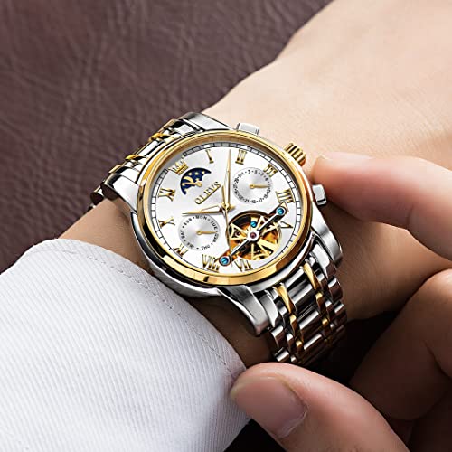 Image of OLEVS Mens Automatic Watches Skeleton Mechanical Self Winding Luxury Fashion Dress Wrist Watch Luminous Waterproof