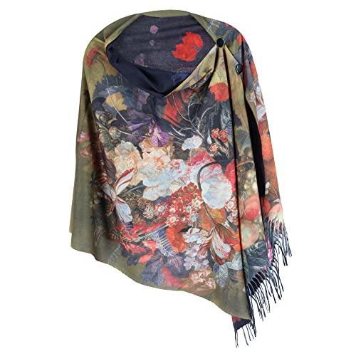 The Magic Scarf Company Women's Reversible Sueded Floral Art Print Button Shawl2
