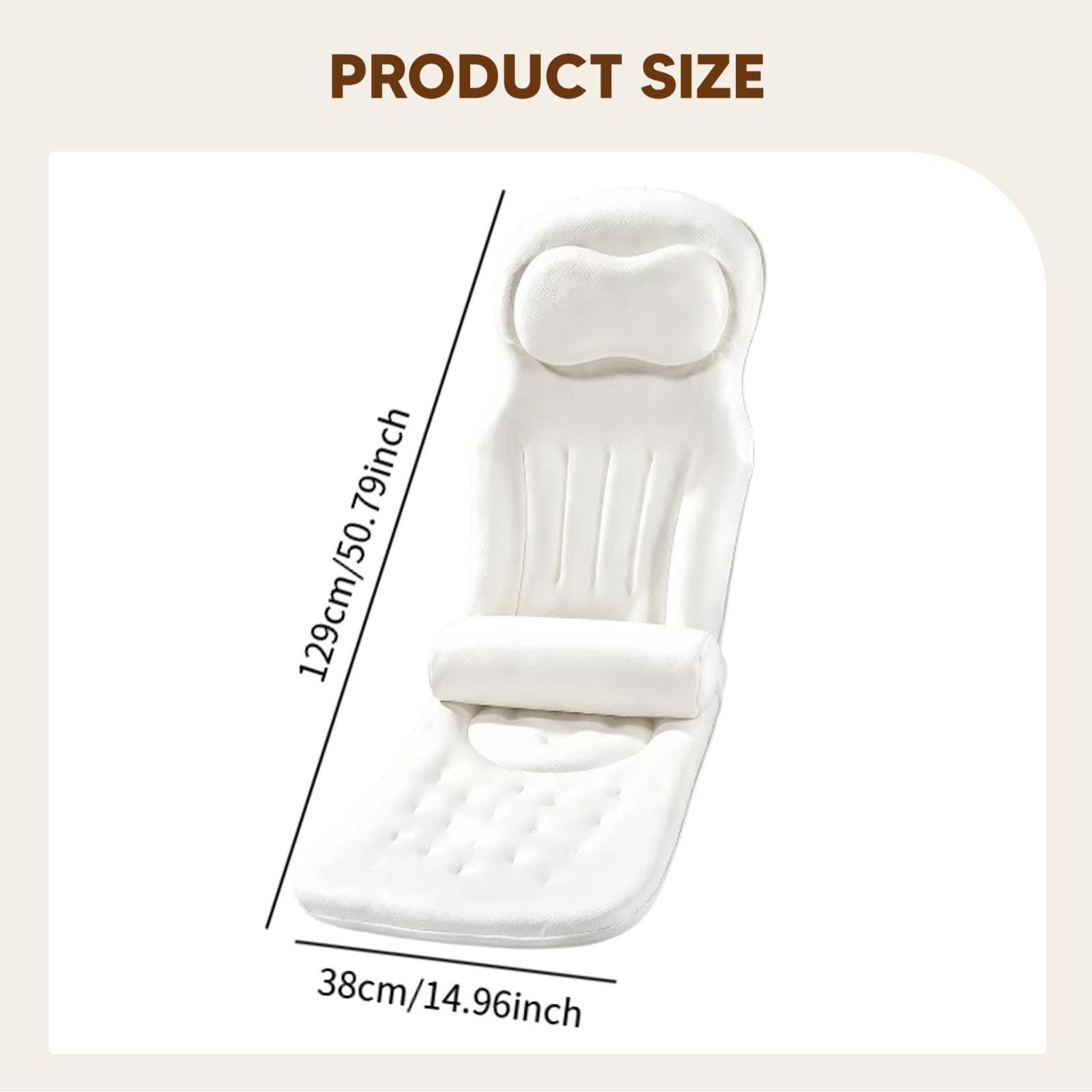 Cuscino Vasca da Bagno Cuscino Corpo Intero per Vasca Cuscino Confortevole da Bagno Supporto Schiena Testa Ventose Salde Tessuto Rete Traspirante Anti, Bianco