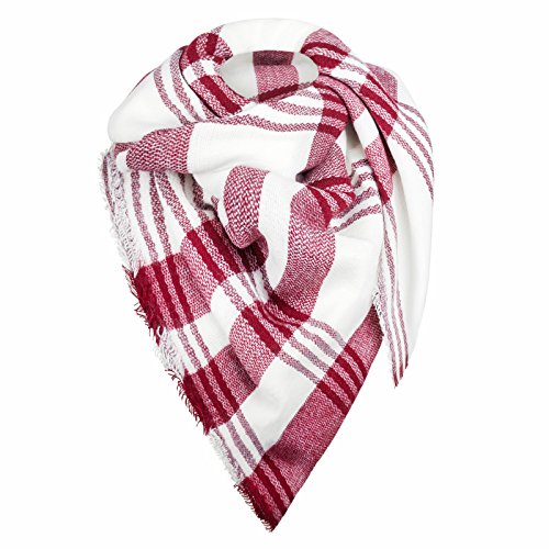 MyBeautyworld24 Oversized Damen Herbst/Winter Schal weiss/rot Übergroßer Schal Winterschal XXL Damen Schal
