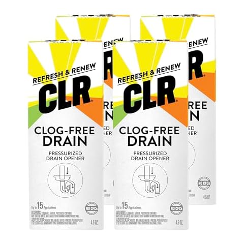 CLR Clog Free Drain Pressurized Drain Clog Remover - For Use on Sinks, Showers, Bathtubs, Toilets and More, 4.5 Ounce Aerosol Can (Pack of 4) Cover