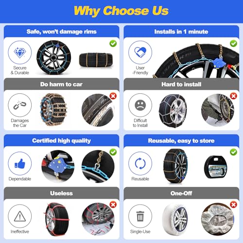 Auto Tightening Snow Chains for Cars, SUVs & Pickup Trucks - quick-fit detail