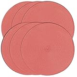 CAIT CHAPMAN HOME COLLECTION Round Braided Woven Polypropylene Plastic Placemats (Coral), Set of 6