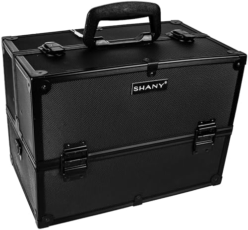 Shany Essential Pro Makeup Train Case with Shoulder Strap and Locks, Black
