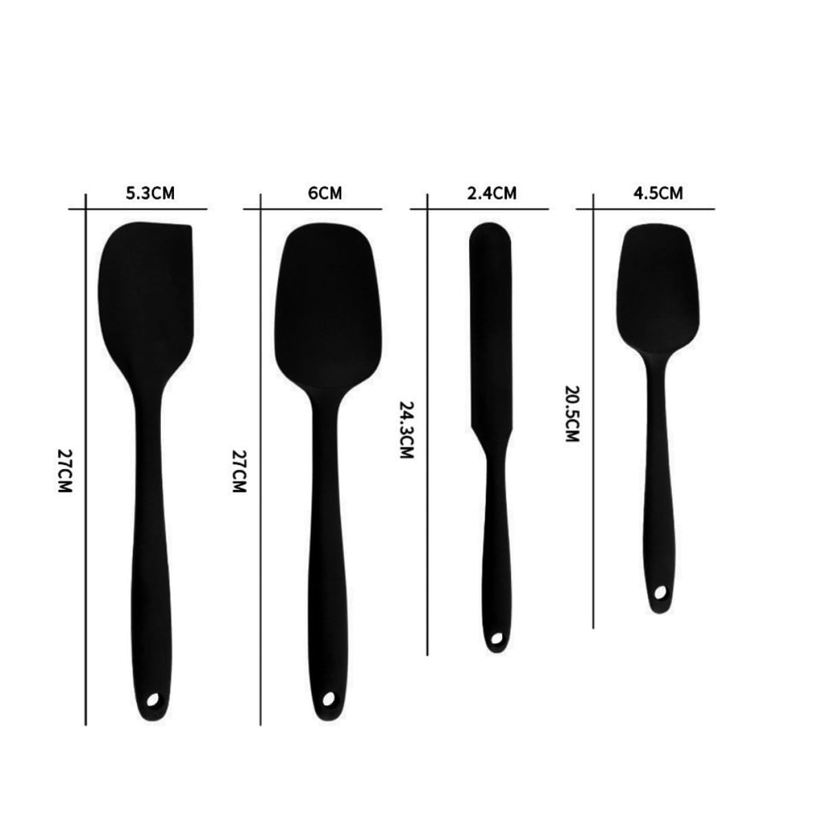 Espátulas de Silicona para Raspar Conservas y Untar Crema Juego de 9 en Color Negro Utensilios de Cocina Ligeros y Flexibles para Uso Diario
