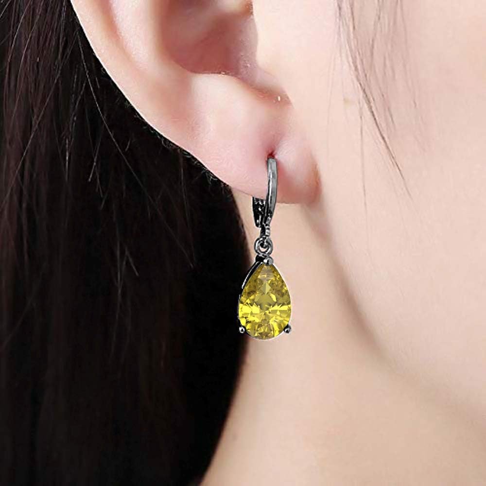 Wonderful 6x8mm Pear Cut Yellow Sapphire Over .925 Sterling Silver Fancy Party Wear Dangle Clip-On Earrings For Women
