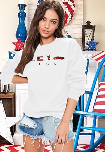 Image of LAZYCHILD USA Sweatshirt Women American Flag Shirt Patriotic TShirt Stars Stripes Pullover 4th of July Tee Tops