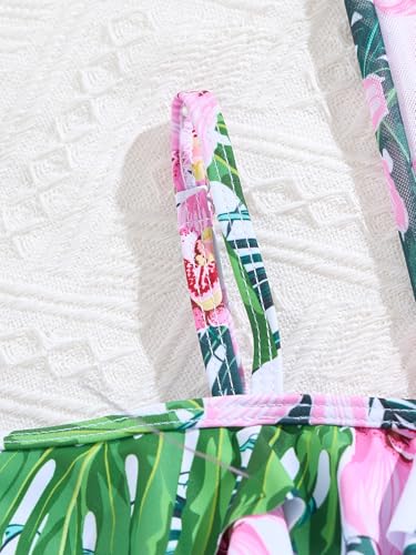 SweatyRocks Girl's 3 Piece Swimsuit Boho Floral Print Ruffled Bikini Top and Mesh Cover Up Pants Bathing Suit3