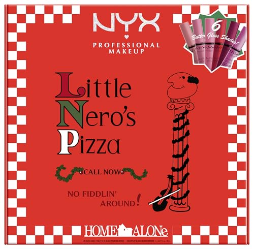 NYX Butter Gloss Pizza Vault brillo de labios Home Alone tonos rosa y rojo estuche 2