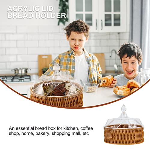 Housoutil Cesta de Pão de Vime Com Tampa de Cúpula Acrílica Cesta de Frutas Tecido Oval Caixa de Pão