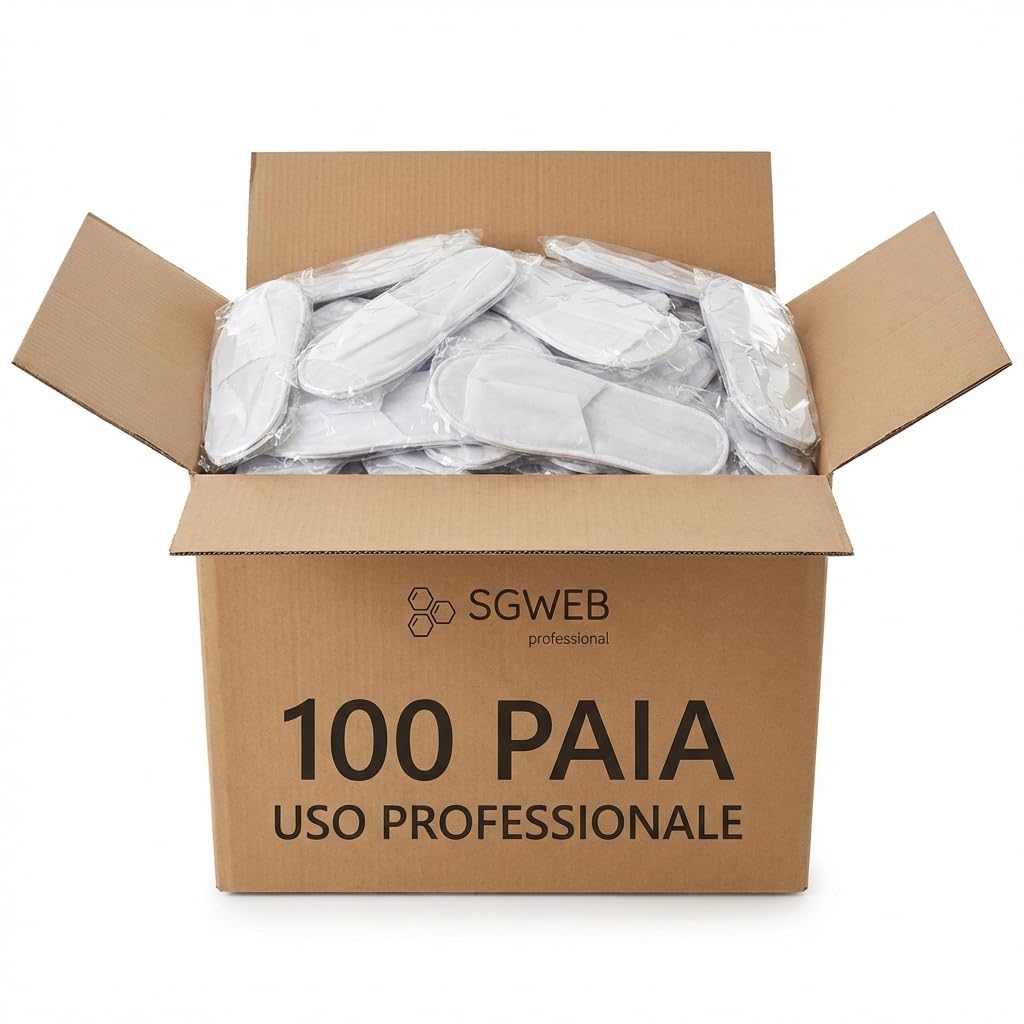 100 Paia Ciabatte di Cortesia per Hotel, Alberghi, Spa in TNT - Confezionate Singolarmente, Suola Antiscivolo - Pantofole Monouso Aperte 28,5 x 11,7 cm - 42 g - Bianco (Mod. Aperto)