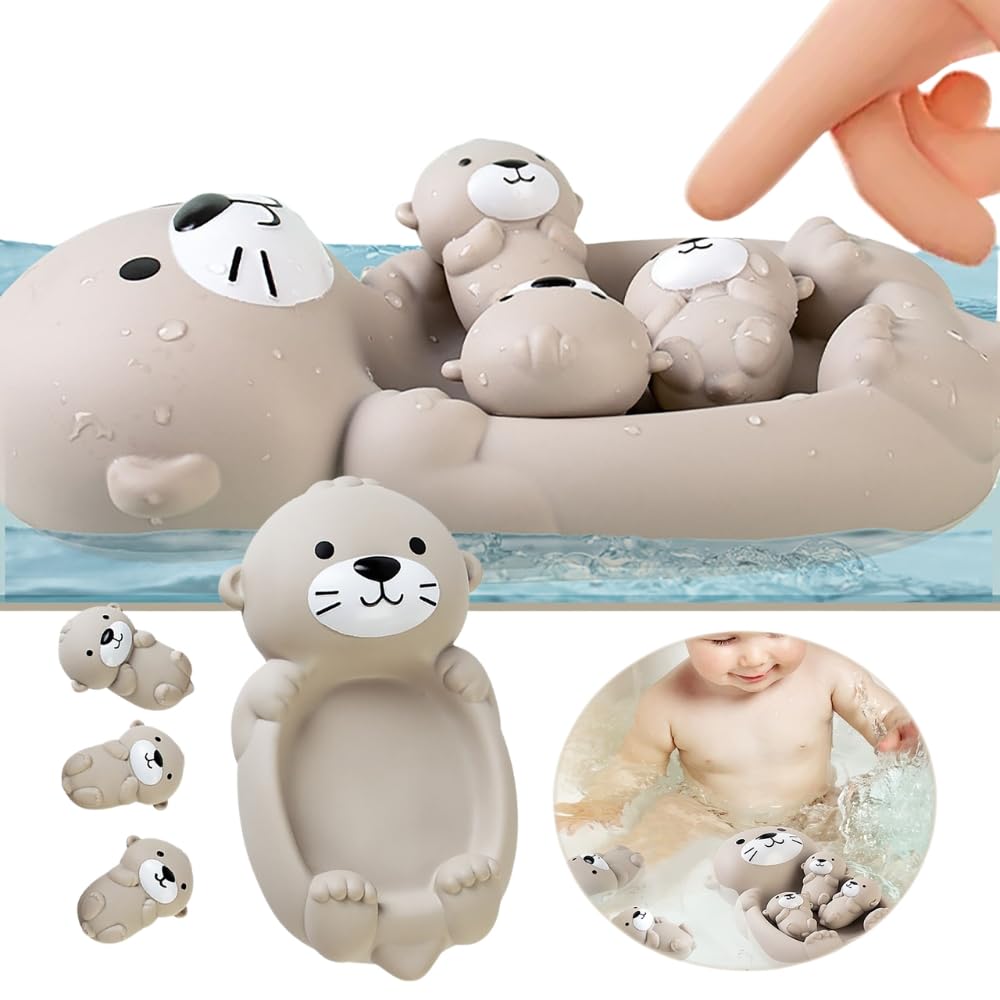 Otter Bath Toys for Toddlers, 3 Piece Mould Free Floating Stackable Rubber Tub Toys for Boys and Girls 1+ Years Old