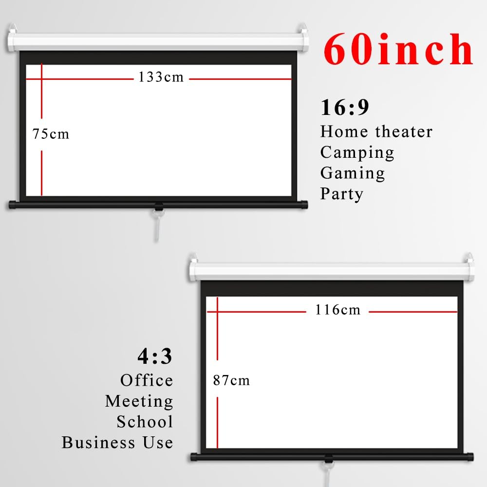 Schermo Per Proiettore Manuale 60 Pollici Schermo Di Proiezione Portatile Con Blocco Automatico Telo Videoproiettore Per Cinema Festa(60inch (4:3))
