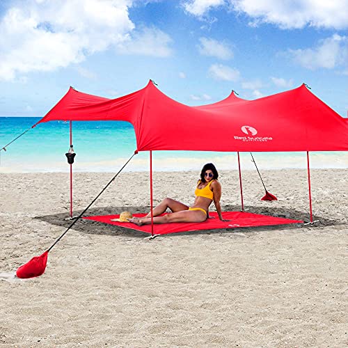 Red Suricata Family Beach Tent & Beach Canopy, Matching Sand Free Beach Mat Blanket & 2 Beverage Holders Bundle - Upf50 Uv Sun Shade Shelter thumb #1