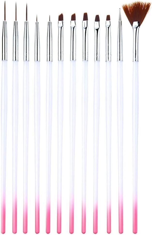 12Pcs Plastic Handle Nail Art Liner Drawing Polish Painting Brush Acrylic Powder Carving Gel Extension Manicure Pen Tools Set