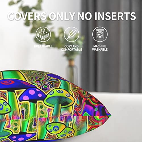 Mahito Pack Of 2 Throw Pillow Cover Psychedelic Mushrooms Throw Pillowcases Soft Velvet Decorative Home Decor Living Room Cushion Cover For Bed Couch Car 18X18 Inch #TOP1