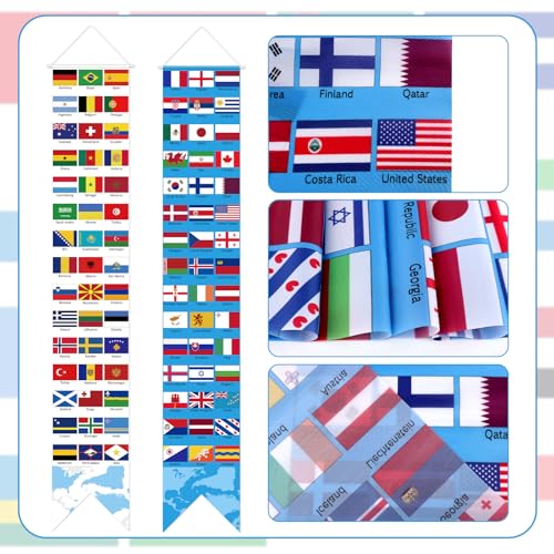 Image of Hooqict 2Pcs World Flags Banner Porch Sign International Country Flags for Travel Around the World Party Decorations Classroom Soccer Birthday Party Supplies Welcome Sign