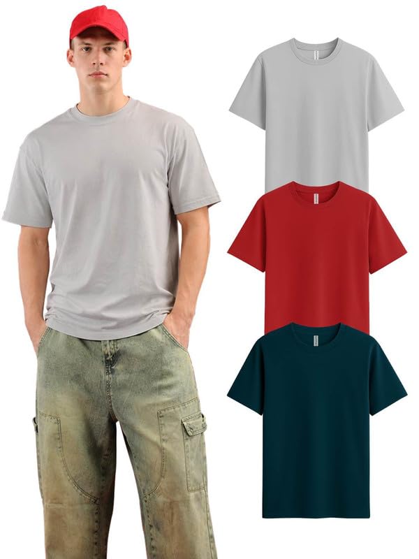 Image of Sleepynuts Half Sleeve Round Neck 100% Cotton Tshirt for Mens Pack of 3 Regular Fit Solid T-Shirts Combo