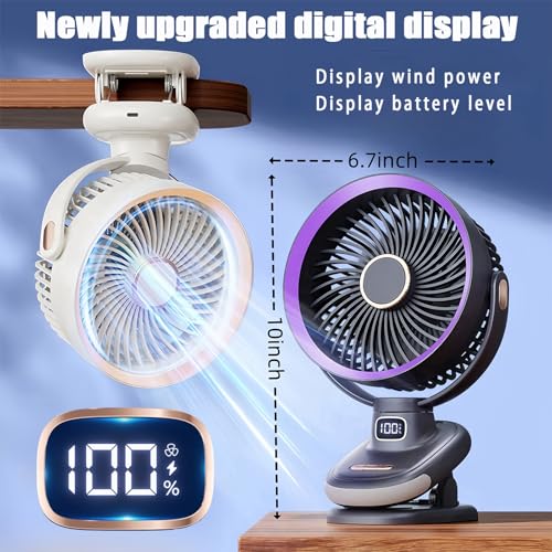 Image of Portable Clip On Fan For Bedroom, 120 Auto Rotating Oscillating Table Fan, 5 Speed Mini Table Fan For Office, USB Rechargeable Small Desk Fan Quiet,3 Modes Timer, Outdoor Camping Fan