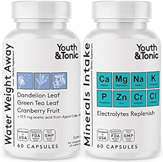 Water Weight Pills for Thin Waistline Belly Bloating Swelling & Temporary Water Retention + Electrolytes Replenish as Natural Diuretic Supplement for Woman & Men – 120 Capsules by Youth & Tonic