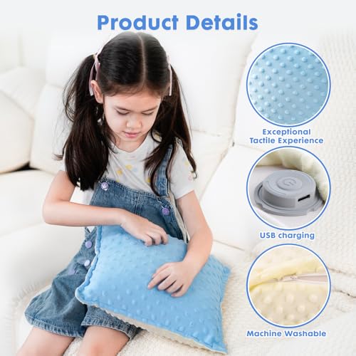 Image of Bmag Sensory Vibrating Pillow for Autistic Kids and Adults,13 inch x 13 inch Sensory Toy Gift with Textured Therapy Stimulation Bumps Relief Stress Item for Toddler - Blue and Yellow