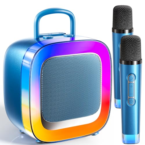 Kinglucky K8 Karaoke-Maschine mit 2 Mikrofonen Blau