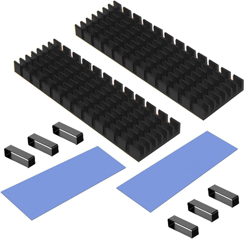 Tobo Aluminum Heat Sinks for M.2 SSD Heatsink Cooling Radiator, PCIE M.2 SSD Cooling Fin for Laptop Computer Silicone Heat Dissipation Pads + Accessories Included TD-1036PC (Pack of 2, Black)