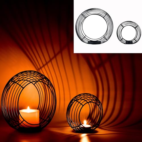Marrakesch 2er Set Deko Aesthetic Windlichter Metall Draht 21 &14 cm groß schwarz | Windlicht Teelichthalter Looba als Gartendeko & Wohnzimmer Tisch Deko | Exquisite Kerzenständer für Kerzen