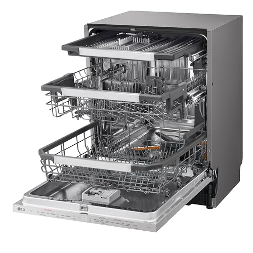 LG DB597TXS, Energieklasse A -20%, vollintegrierbarer Geschirrspüler, Spülmaschine mit Besteckschublade, automatische Türöffnung bei Trocknung, Dampfreinigung, besonders leise, Silber