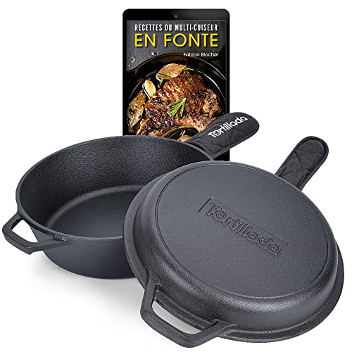 Tortillada - Combo 2 en 1 Dutch Oven Pot (3.5l) et poêle (26 cm) en Fonte + Support de Poignée + E-Book avec 50 Recettes Cover