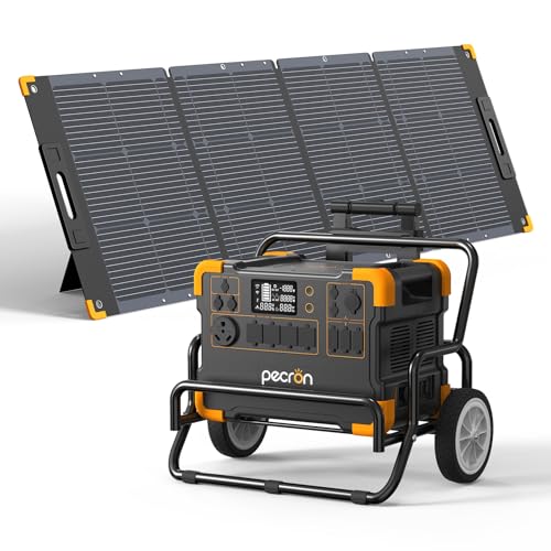 pecron Solar Generator E2000LFP with 200W Solar Panel Trolley Kit, 1920Wh Portable Power Station 5X2000W AC Outlets, LiFePO4 Battery Backup Expandable, Solar Generator for Home, Camping, RV