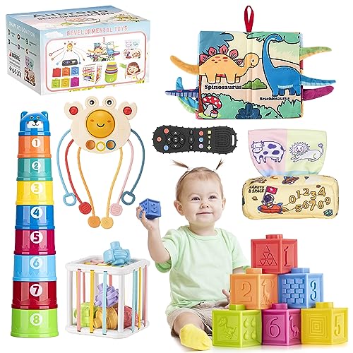 Image of Aubrogo Baby Toys 6 to12 Months - 7 in 1 Montessori Toys for Babies,Infant Teething Toys 3,6,8,9,10,12 Month Developments Learning Baby Sensory Gifts for 4-6-9-12 Month Boys Girls