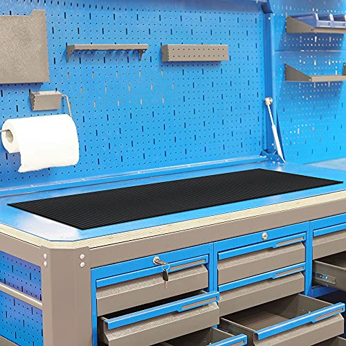 Workforce Vinyl Round Rib Commercial Grade Matting, Heavy Duty Floor Mat For Garages, Industrial Facilities, And High-Traffic Areas, 1/8" X 36" X 8', Black #TOP2