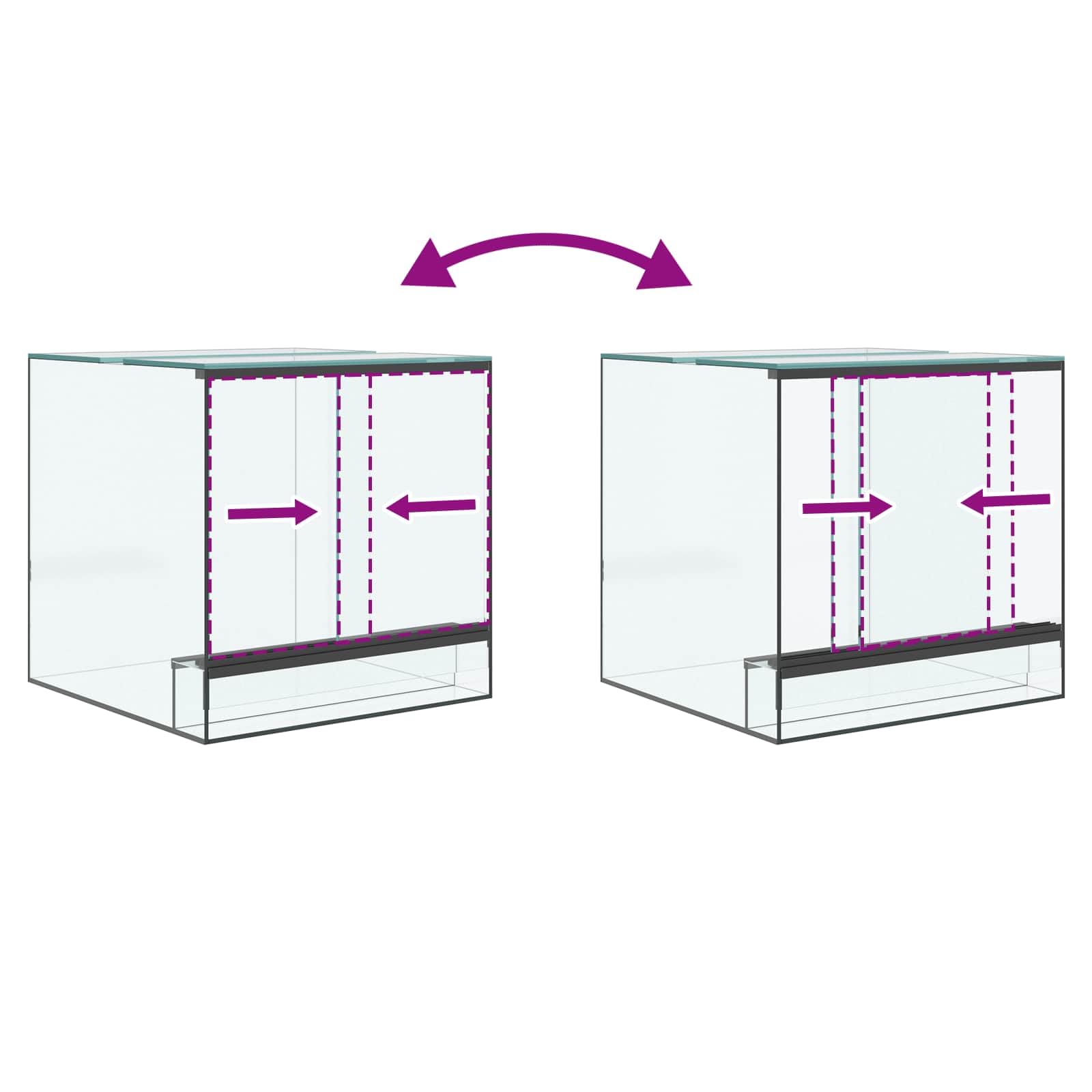 Terrario Reptiles Casa de Cristal 30 x 30 x 30 cm con Puerta corredera y Ventilación, Vivario Estable para Anfibios y Terrario Desierto, Hábitat Transparente con Visión Integral para Interior
