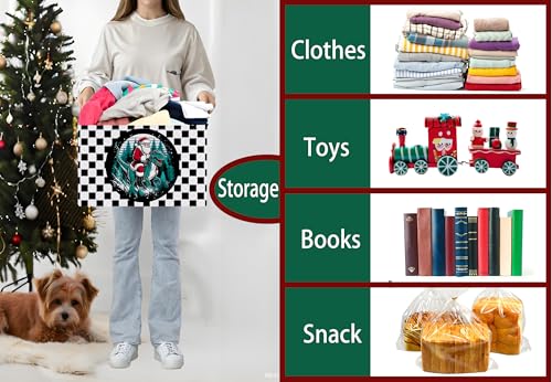 Image of Large Christmas Gifts Empty Baskets Kids Collapsible Holiday Storage Bin with Handle (Dinosaur Santa Claus)