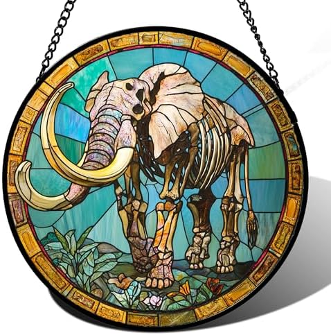 Elephant Skeleton Gothic Stained Glass Style Suncatcher Window Hanging Decor, Acrylic Jigsaw Puzzle DIY Puzzle 83 Pieces Irregular Pieces 7.4 in, Unique Gift for Family and Kids