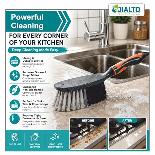 Image of JIALTO Professional Hand Scrub Brush | Tough Bristles, Ergonomic Soft Grip Handle | Multipurpose Cleaner for Home, Kitchen & Bathroom