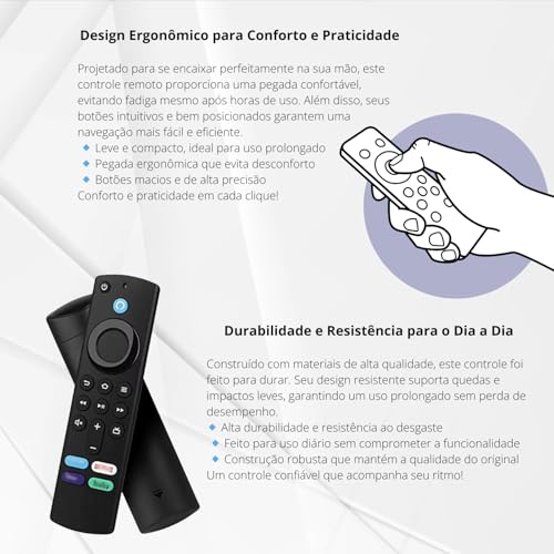 Controle Remoto Compatível com Fire TV Stick, Fire TV Stick 4K, Lite e Fire TV Cube | Substituto com